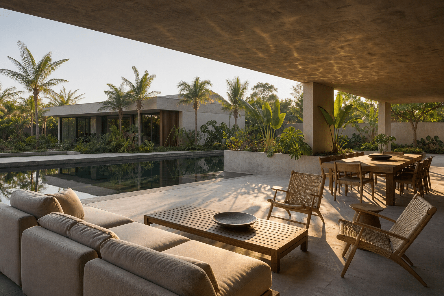 O terraço e a piscina da Casa Talatona, Luanda, projecto conceptual VORQ